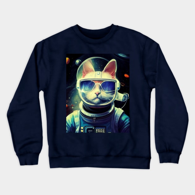 Cute Cat In Space Crewneck Sweatshirt by CreativeDesignsx